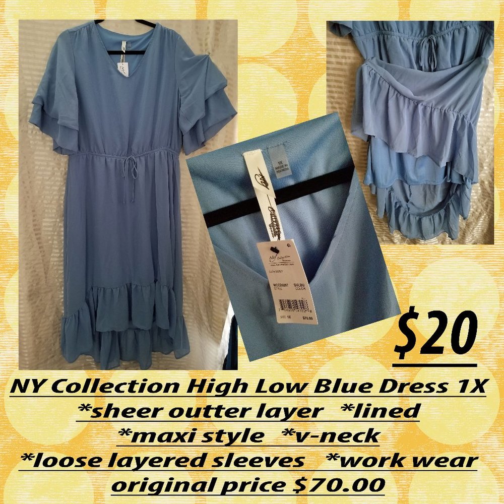 High Low Light Blue Sheer Dress 1X